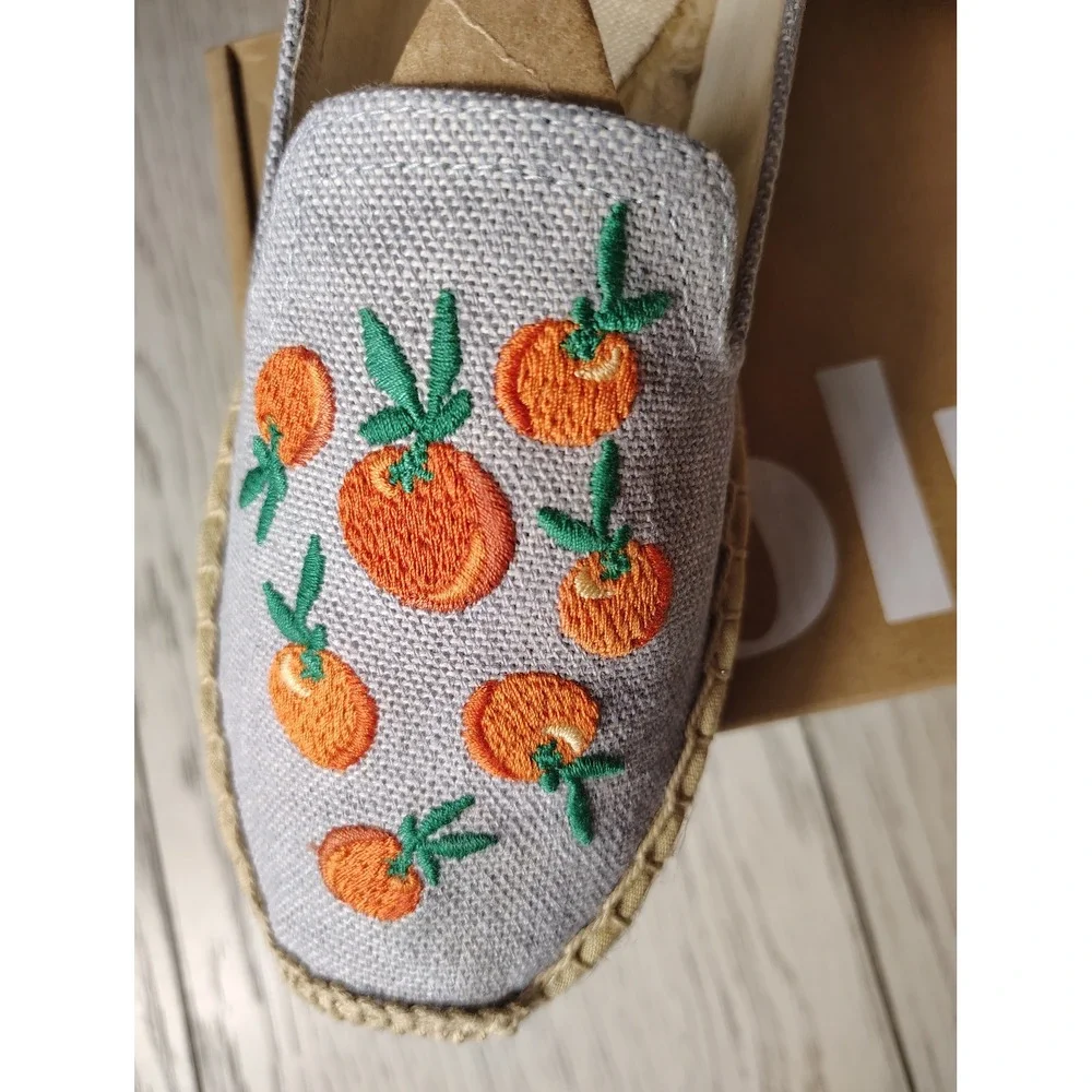 Soludos Clementine Platform Espadrille Chambray Blue Orange Fruit Shoes Womens 5